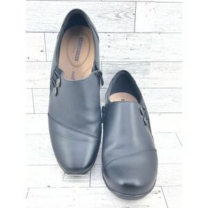 Clarks Collection Black Leather Button‎ Zip Shooties Block Heel Women Size 8.5M